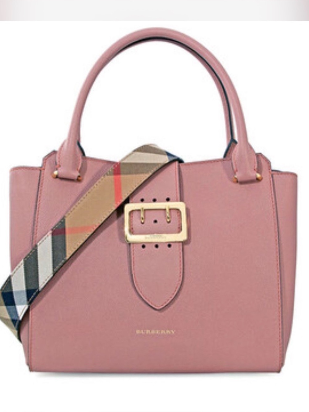 Burberry Dusty Pink Leather Satchel with Signature Check Strap